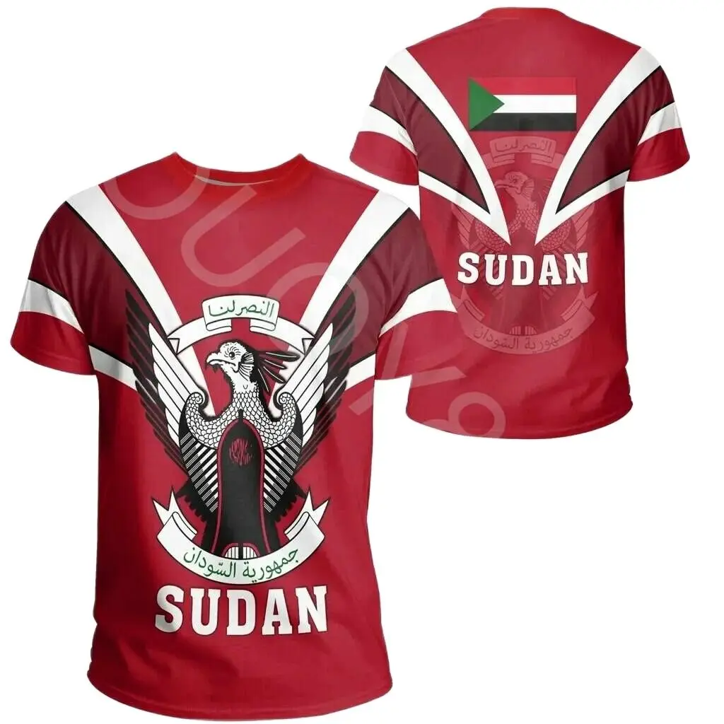 

Sudan Flag & Coat of Arms Graphic Tee Summer Casual Pullover Men's Fashion Loose T-shirts Boy Oversized Short Sleeves Tops