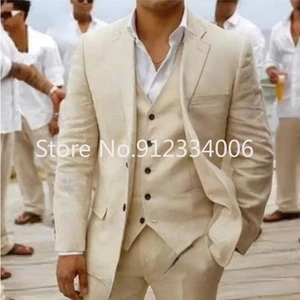 Imported 2021 Suit Men Linen Beige Beach Wedding Suits for Men Casual Man Blazer Custom Groom Tuxedo Jacket P