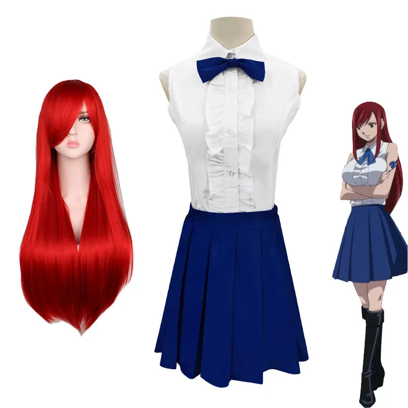 

Fairy Tail Erza Scarlet Cosplay Costumes Anime Clothing Fairy Queen's Daily Clothes Girls JK Uniform Skirts Erza Cosplay Wig