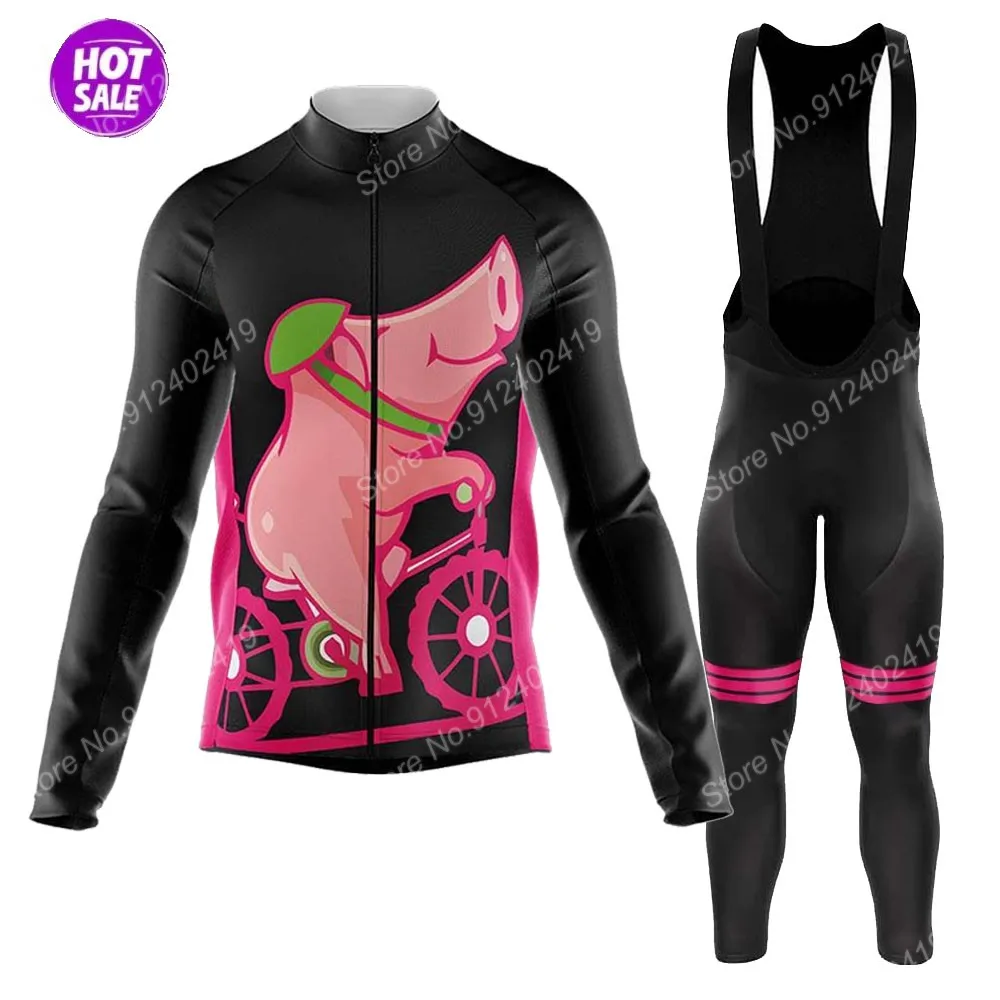 

2021 Funny Fashion Comic Pig Cycling Jersey Set Summer Clothing Suit Mens Long Sleeve MTB Bike Road Pants Bib Ropa Ciclismo