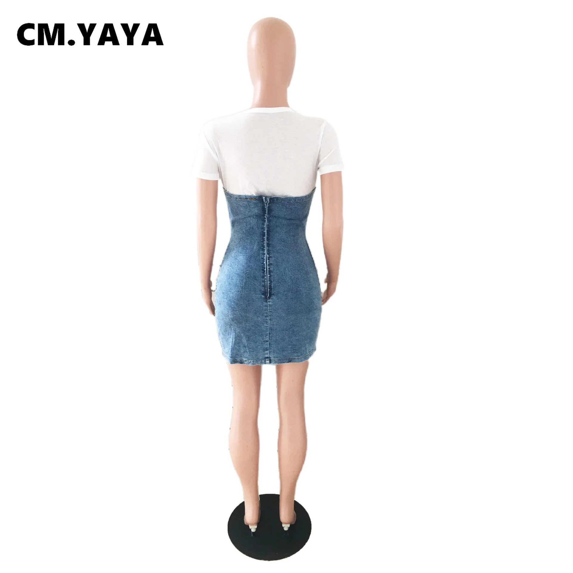 Женское джинсовое мини-платье CM.YAYA эластичное облегающее платье составного кроя
