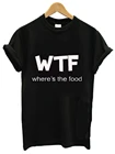 Футболка WTF с надписью где еда, Женская свободная футболка с коротким рукавом и круглым вырезом, женская летняя модная футболка, топы