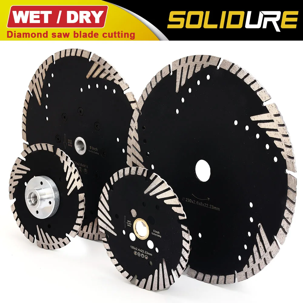 

230 мм алмазные шлифовальные и режущие лезвия со спиральной защитой зубов, турбо-сегментированная резка камня для гранита, песчаника