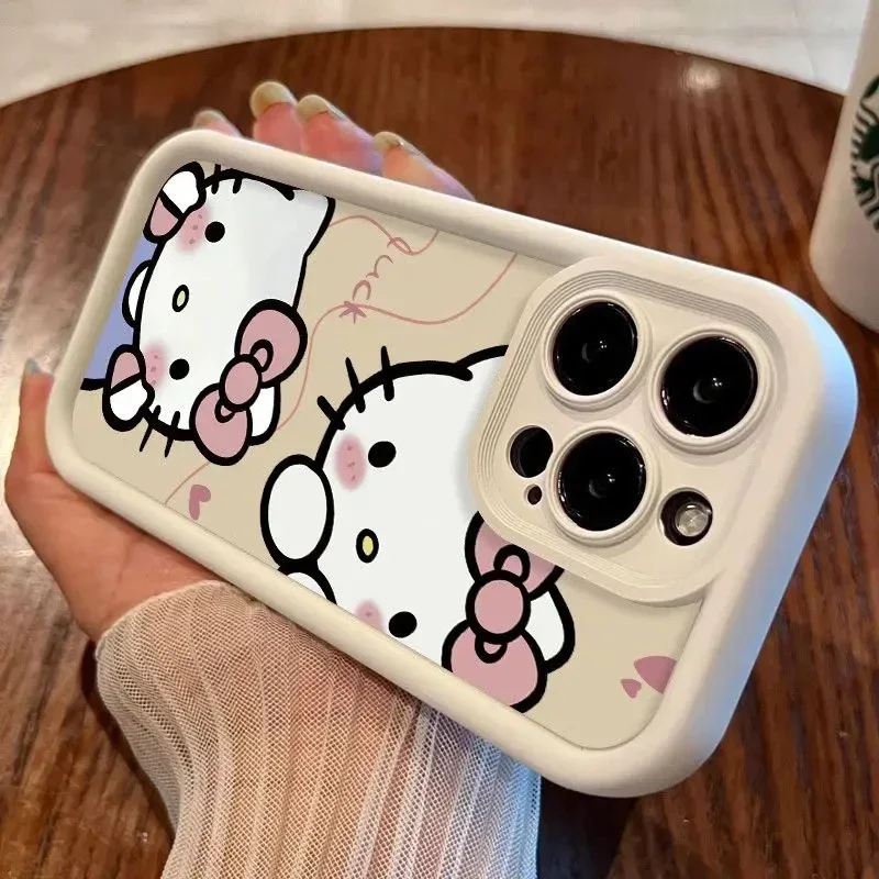 Оригинальный жидкий силиконовый чехол Sanrio Hello Kitty для iPhone 15 14 13 11 12 Pro Max XS XR 8 Plus