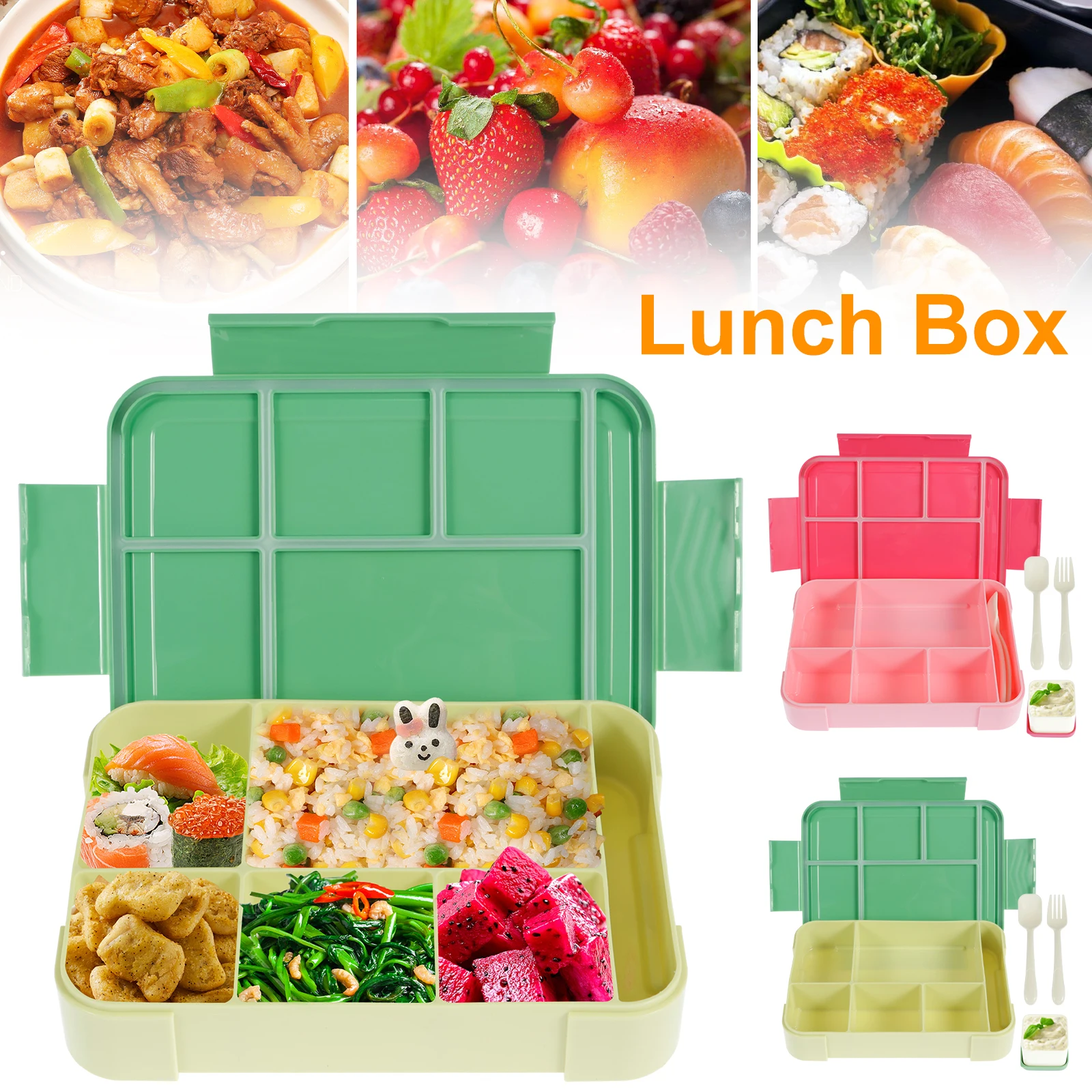 

Kids Bento Box with 5 Compartments 1330ml/46.8oz Lunch Box Container with Sauce Box Non-Slip Bento Lunch Box Leakproof Bento