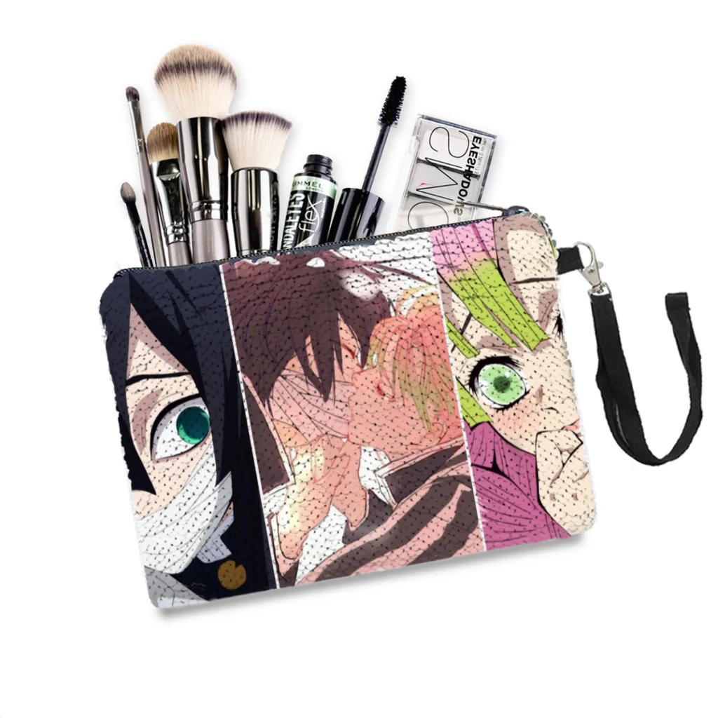 

Mitsuri Sequins Makeup Bag Demon Slayer Anime Women Girl Glitter Portable Cosmetic Bag Zipper Organizer Pouchs Travel Storage