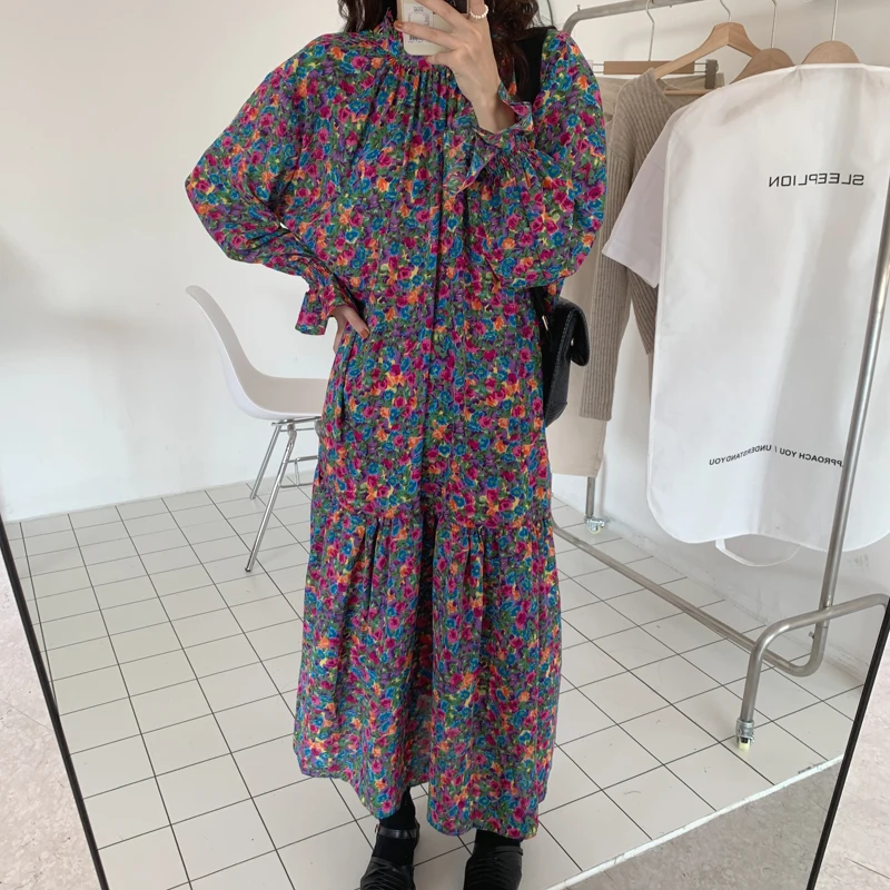 

Cottagecore Vestidos 2023 Elengant Prairie Chic Print Loose All Match Spring Full Sleeves Long Dresses Summer Dress Vrobe Femme