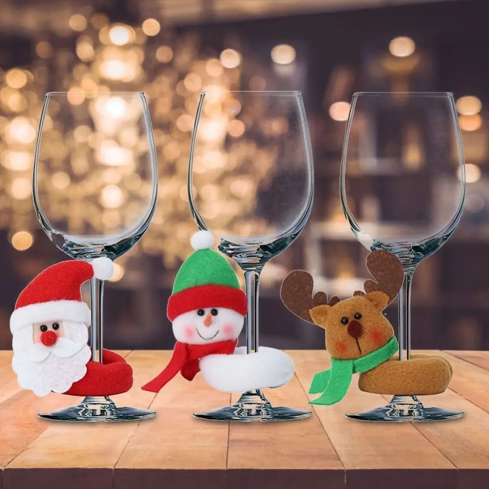 

Handmade Christmas Glass Cup Ring Couples Gift Blessed Cute Wine Cup Ring Santa Elk Snowman Christmas Cup Decoration Christmas