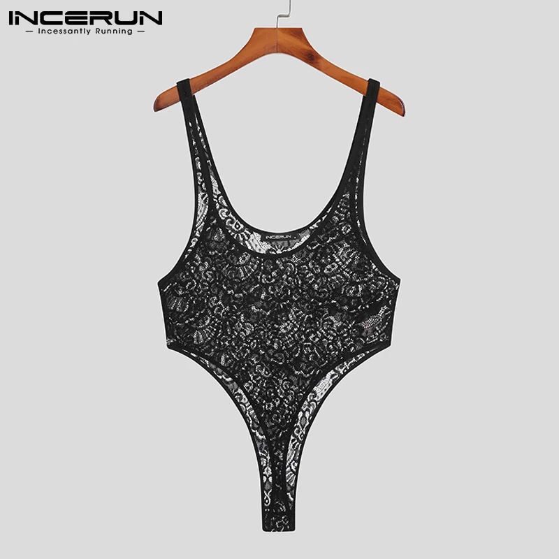 

Men Mesh Bodysuits See Through O-neck Sleeveless Sexy Streetwear Rompers Pajamas 2022 Breathable Homewear Bodysuit INCERUN S-5XL
