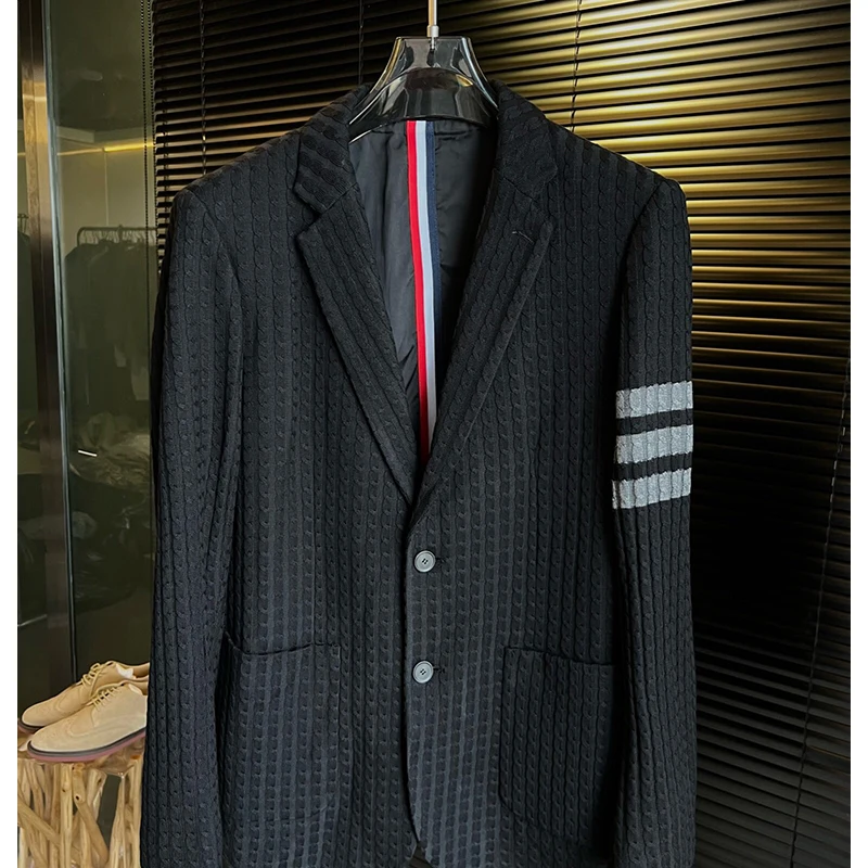 

Мужской классический блейзер на пуговицах TB THOM с длинными рукавами, стрейчевый пиджак для работы, профессиональная Повседневная куртка с длинными рукавами и карманами