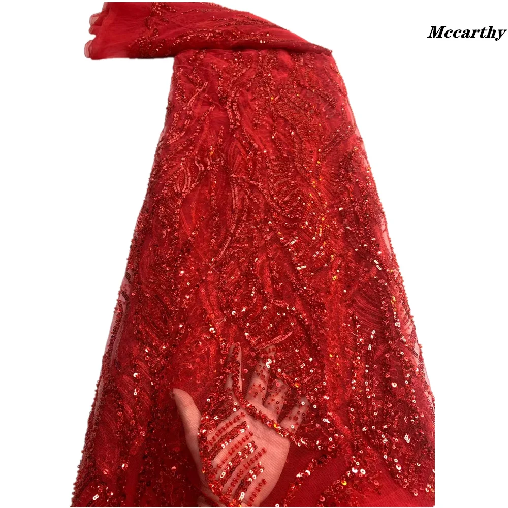 

Mccarthy pretty french net lace Luxury beads fashionable french style net fabric with sequins for party dress
