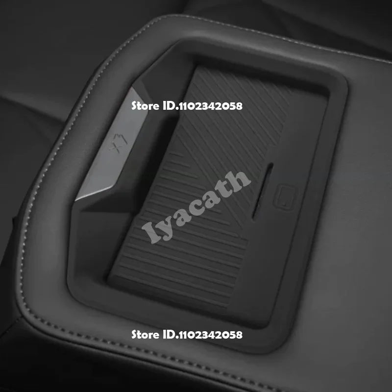 Фото Для BMW X3 G45 2024 2025: силиконовый резиновый черный коврик для передних дверей, оконных переключателей, подстаканников, беспроводной зарядки, заднего подлокотника №2