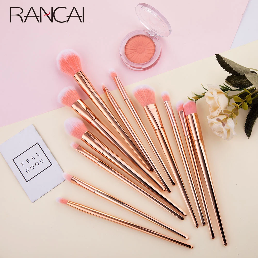 

RANCA 12pcs Powder Foundation Blusher Face Brush Contour Concealer Blush Lip Eyeshadow Eyebrow Cosmetic Tools Makeup Brushes Set
