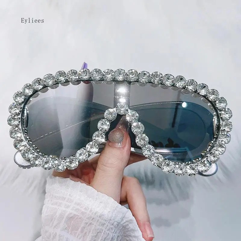 

Luxury Crystal Oversized Mirror Coating Women Goggle Sunglasses UV400 gafas de sol sun glasses