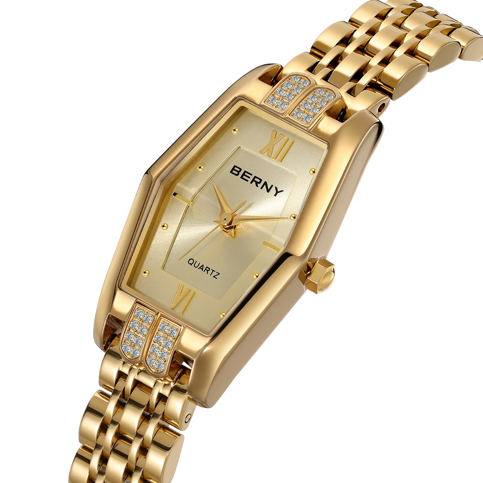 Berny Ladies Wristwatch Quartz Luxury Rose Gold Watch Stainless steel High Accuracy in time Waterproof with 16 Diamonds Inlaid enlarge