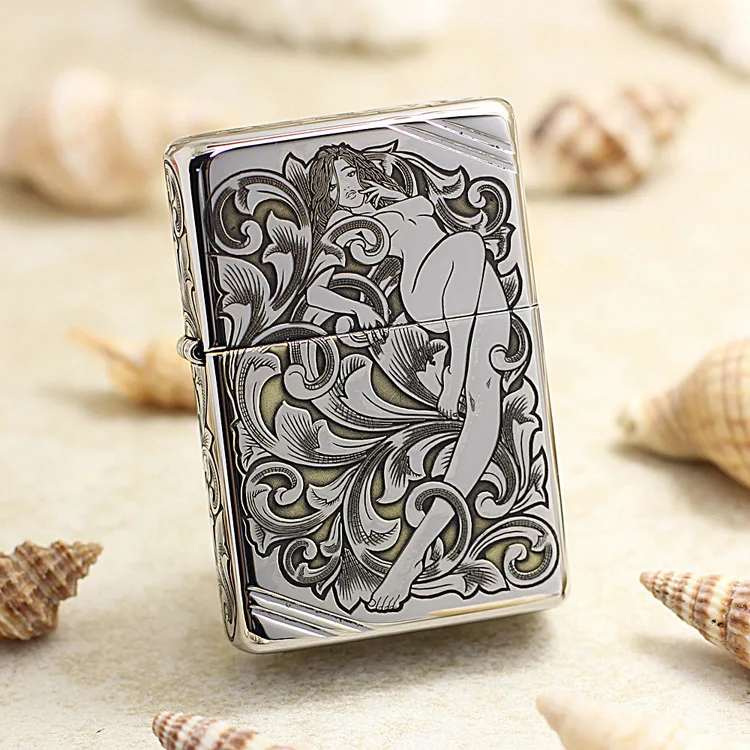 Genuine Zippo Carved Fairy oil lighter copper windproof cigarette Kerosene lighters Gift with anti-counterfeiting code