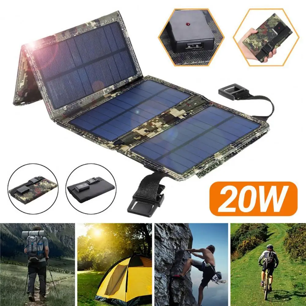 

Solar Cell Charger Waterproof Fast Charging Foldable 20W USB Folding Solar Panel Charger for Smart Phone
