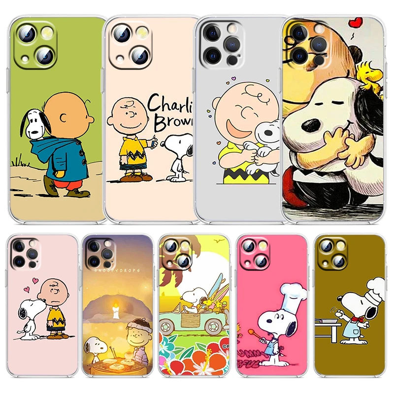 

Love Cartoon Cute Snoopy For Apple iPhone 13 12 11 mini 8 7 6 5 XS XR X SE 2020 Pro Max Plus Transparent Phone Case Funda Capa