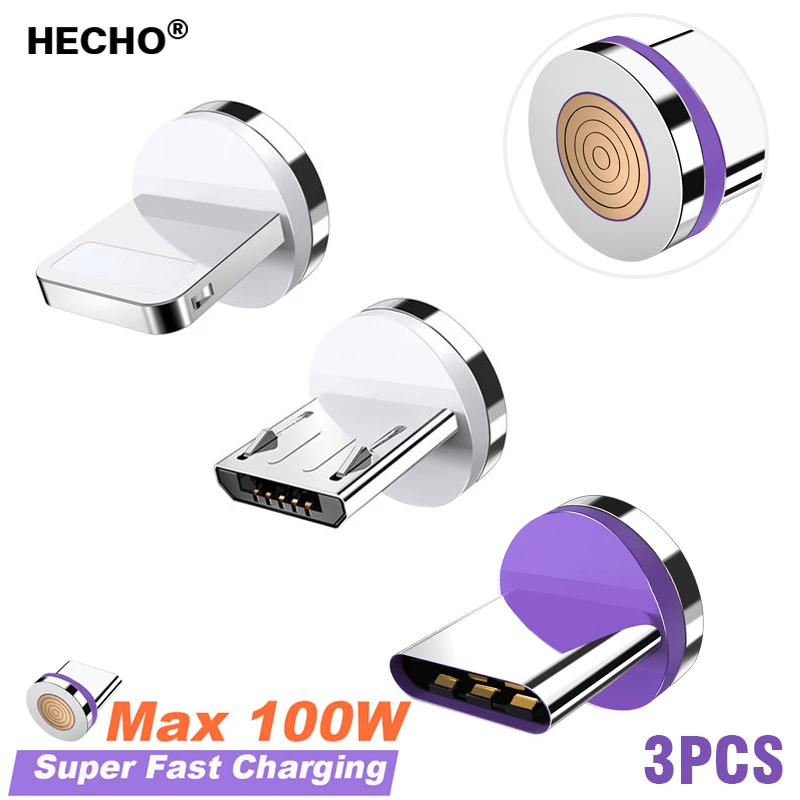 

Магнитный кабель для быстрой зарядки, 5 А, 3 шт., наконечники типа C Micro USB C, вилки для телефона, Магнитный зарядный штекер для IPhone 14 13 12 Pro Xiaomi