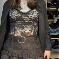 korean kawaii retro black lace cami top women sexy see through inside corset top e girl harajuku gothic grunge emo alt clothes