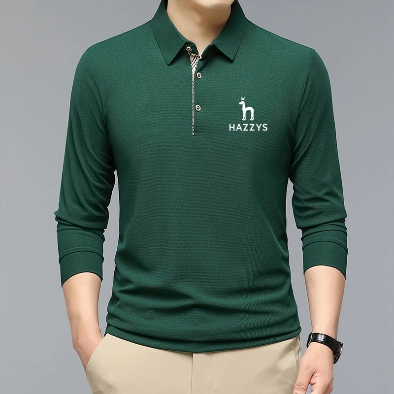 

2023 New Fashion Solid Polo Shirt HAZZYS Korean Fashion Clothing Long Sleeve Casual Fit Slim Man Polo Shirt Button Collar Tops
