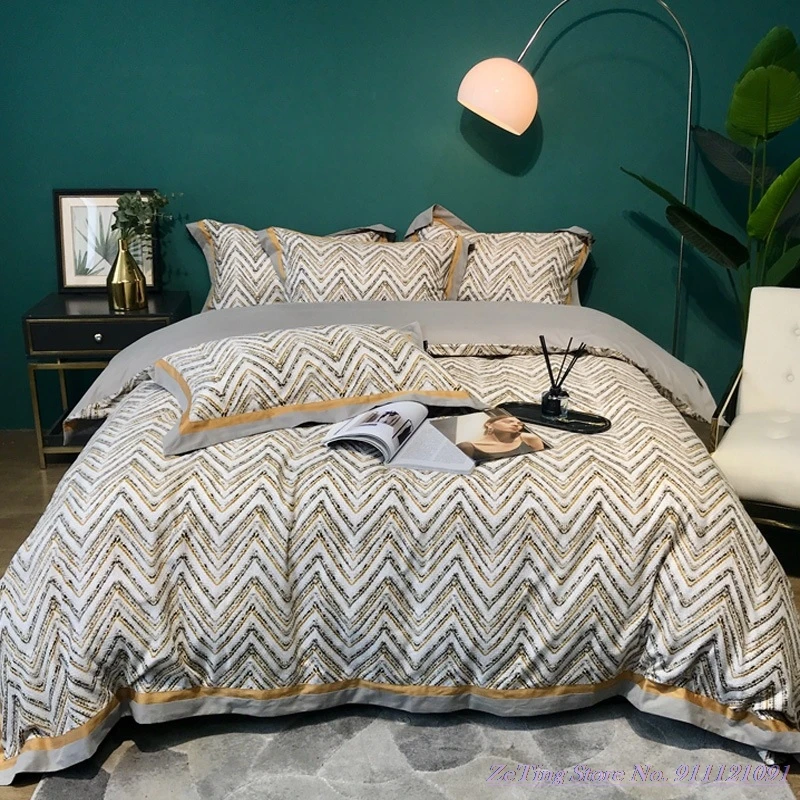 

1.8m Bed Duvet Cover Autumn Winter American style 80 brushed pure cotton 4pcs Bedding Set light luxury style thickened bed linen