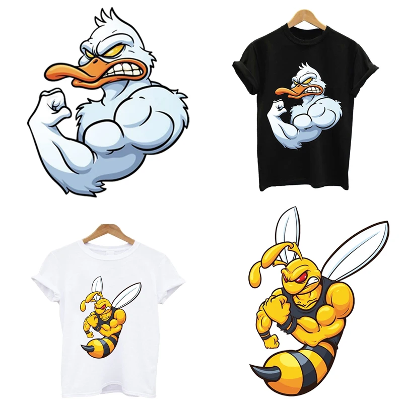 

Funny Duck And Bee Thermal Transfer Stickers Irom On Patches Applications For Clothes Women's T-shirt DIY Custom Free Shipping