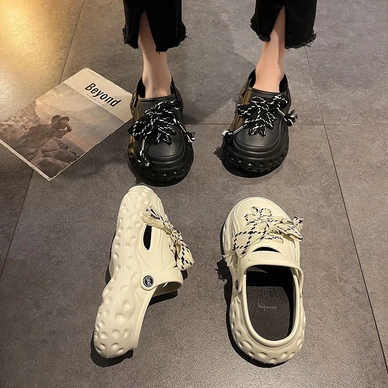 2023 Fashion Charms Clog Shoes Outdoor Slides Women Street Slippers Thick Sole Cute Bow Summer Platform Sandals For Girls