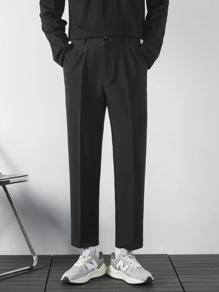 Drape Small Suit Pants Men's Spring and Autumn Korean Sle Loose Straight Casual Light Luxury Non-Ironing Capri ...