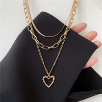 multi layered sweet cool irregular love heart pendant snake bone chain hip hop hot girl necklace