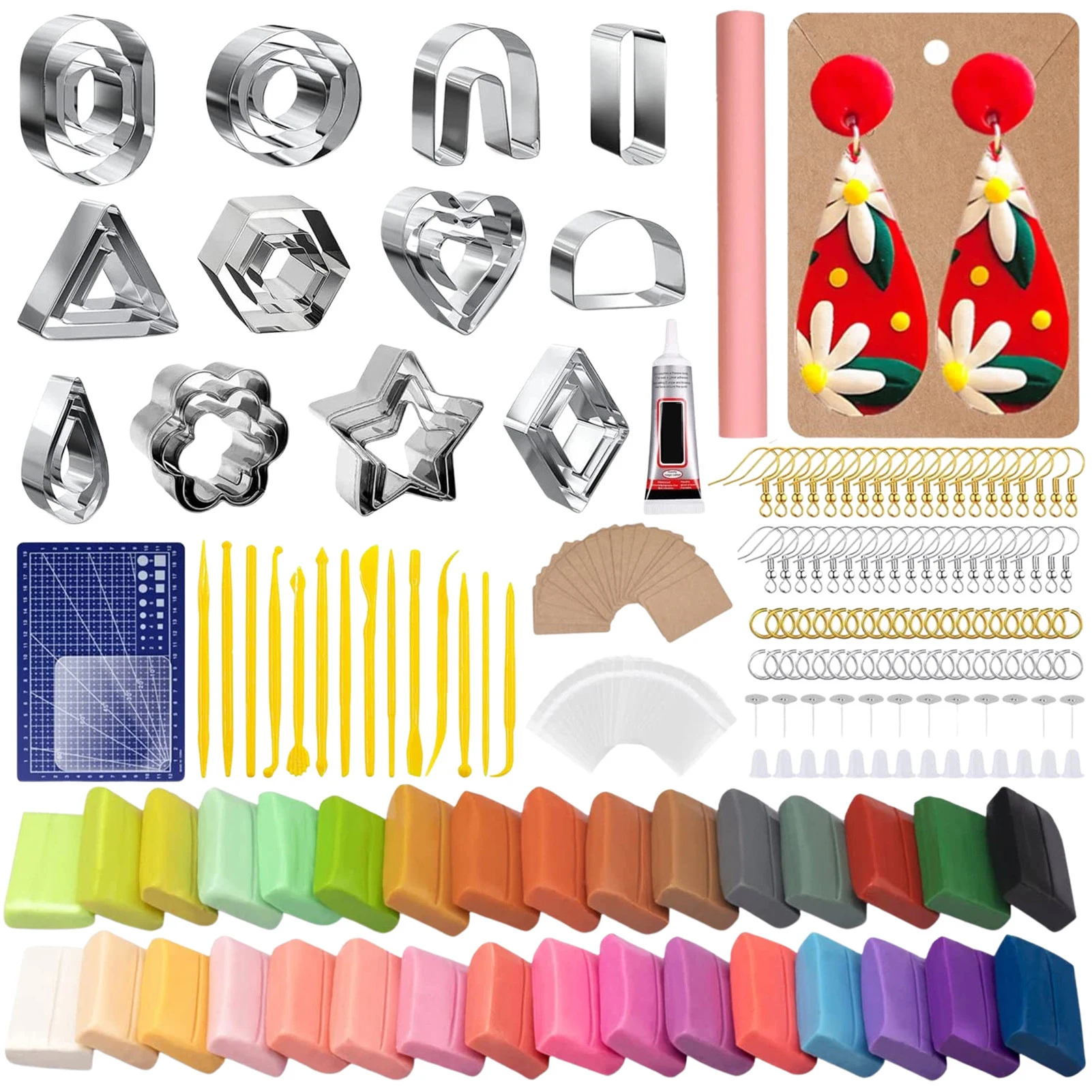 

Earring Kit Clay Earring Hooks 302Pcs Earring Making Kit Earring Hooks Clay Jewelry Making Jump Rings Shape Decorating Mold DIY