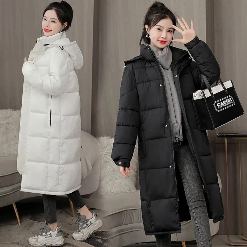 2022 New Women Winter Parka Jacket Long Coat Hooded Outwear Warm Down Cotton Jacket Slim Parka Padded Loose Female Student Coats