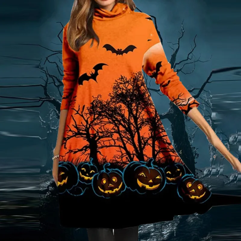 

Женское свободное платье до колен, с принтом в виде тыквы