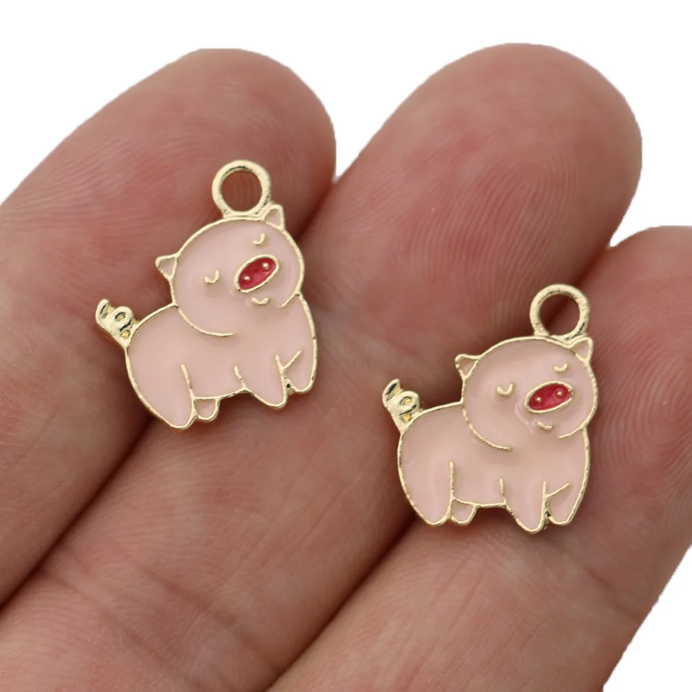 10 шт. Серебряная розовая эмалированная свинья Очаровательная подвеска