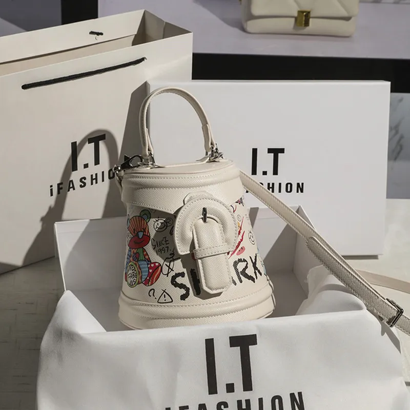 

Высококачественная Новинка 2023, подходящая ко всему модная цветная сумка-мешок с граффити ручной работы, Наплечная Сумка через плечо, дизайнерские сумки Gg