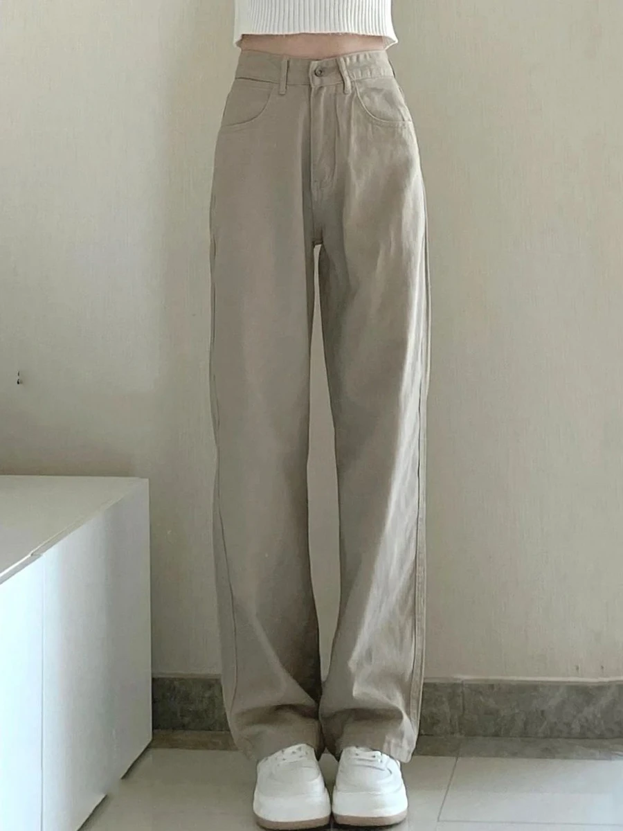 

DD2390 Straight-leg jeans women loose all-match high-waisted slim casual daddy pants jeans