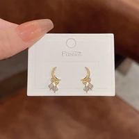 gold simple star moon dangle earrings for women female ins tide forest series zircon pendant drop earrings girl jewelry stud