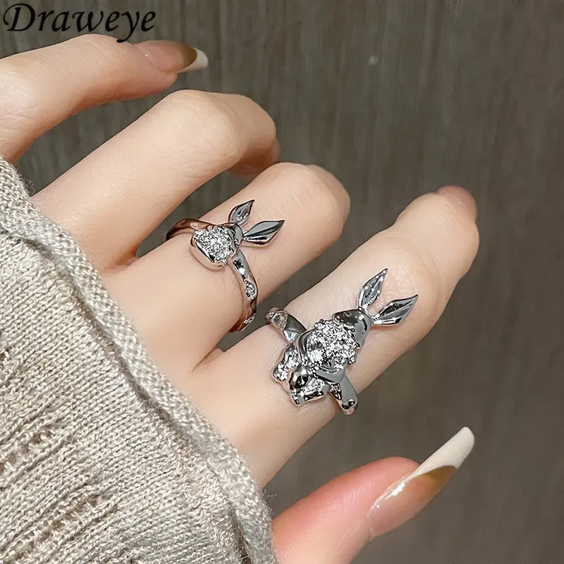 

Draweye Anillos Mujer Rabbit Cute Y2k Fashion Metal Forefinger Vintage Rings for Women Korean Style Hiphop Cute Jewelry