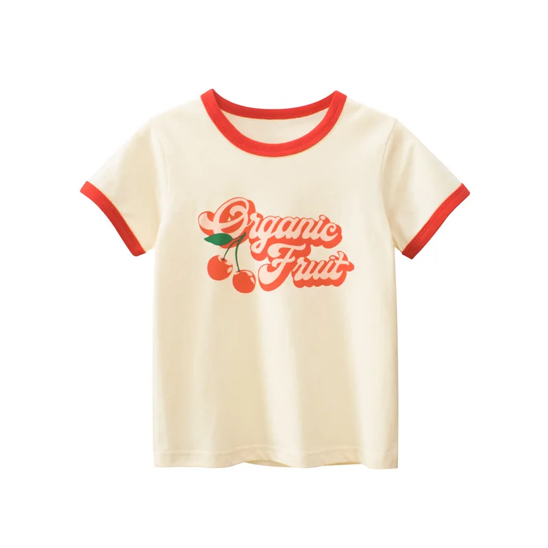 

T Shirt Girl Clothing Summer Tees Short Sleeve Cherry Pattern Breathable Soft Casual Tops For Children Toddlers Baby