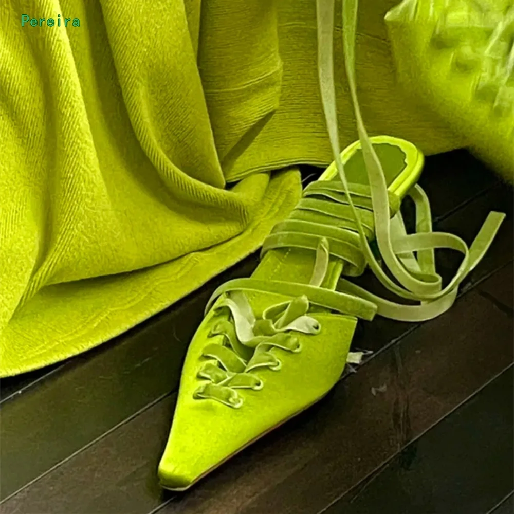Green Lace-up Pumps 2022 New Arrival Solid Pointed Toe 6.5cm Thin High Heel Women's Sexy Fashion Party Shoes For Free Shipping