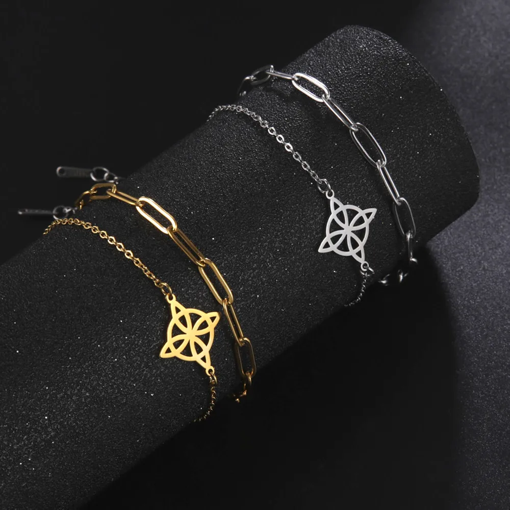 

Viking Celtic Knot Pendant Bracelets Double Layer Bracelet for Women Witch Knot Stainless Steel Jewelry Party Gifts