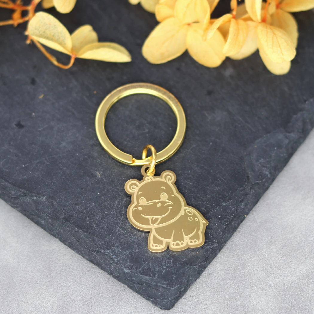 Милый бегемот брелок для ключей из нержавеющей стали кольцо женщин милые