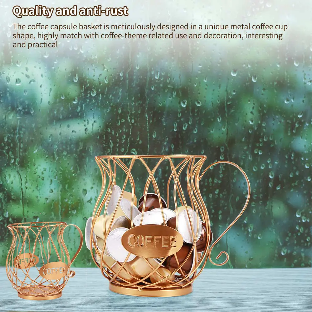 

Корзина для хранения кофейных чашек, универсальная корзина для кофейных капсул, винтажный органайзер для кофейных капсул, черный/золотистый держатель для дома, кафе, отеля