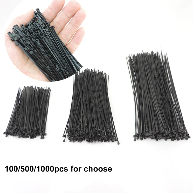 

Black Nylon Cable Zip Ties Self Locking Plastic Loop Wire 3x100mm 3x150mm 3x200mm Wrap Strap Organiser Fasten Tension Belt t1