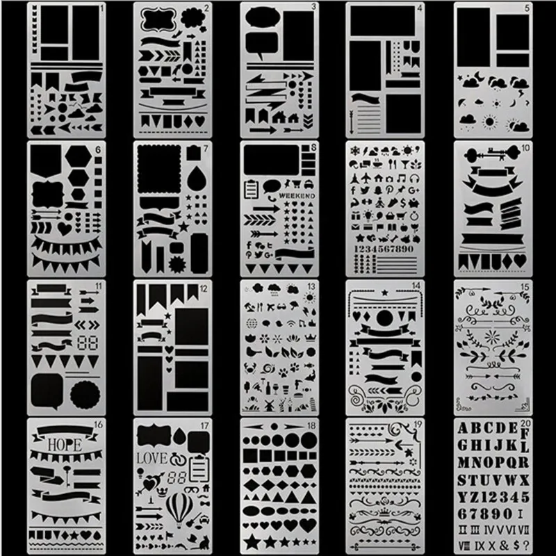 

12/20 Pcs Layering Stencils for Scrapbooking/Photo Album Stamps Embossing DIY Template Letter Stencil para pintura em parede