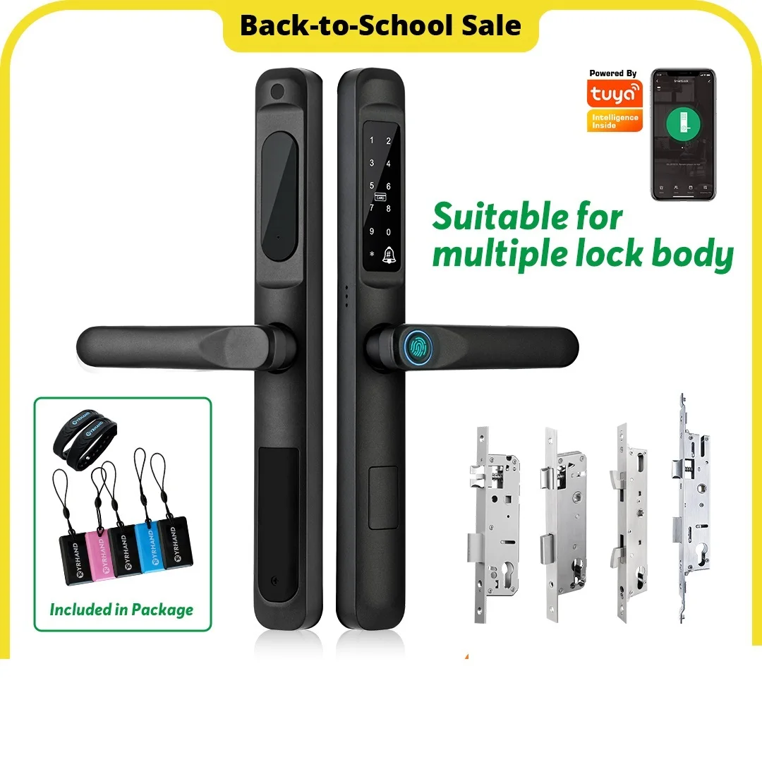 

2023 Tuya WiFi App waterproof Smart Door Lock Aluminum Biometric lock fingerprint door handle Digital Keyless lock for Glass