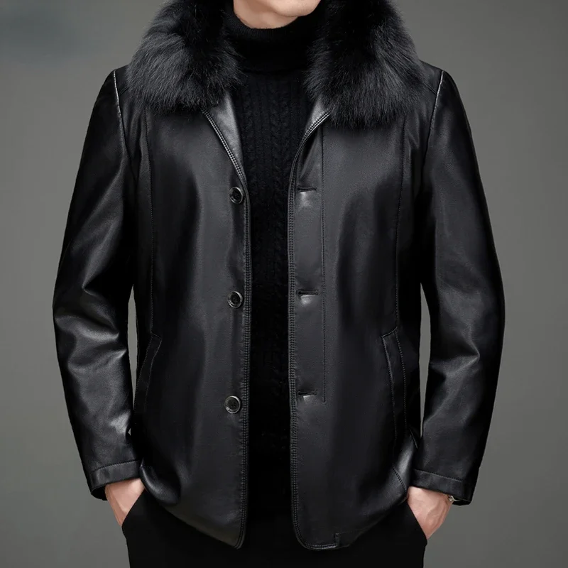 Зимняя куртка из натуральной кожи для женщин утепленные пуховики Мужская модная