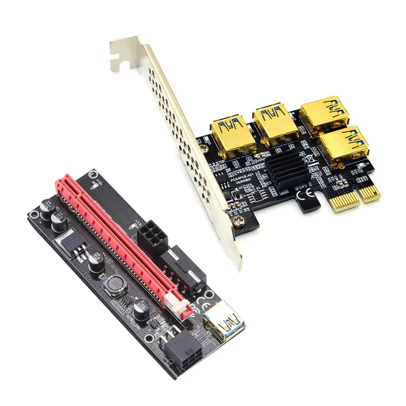 

HOT-1 Set 60Cm Ver009s Pci-E Riser Card Pcie 1X To 16X USB 3.0 Data Cable & 1 Pcs PCI-E 1 To 4 Expansion Card