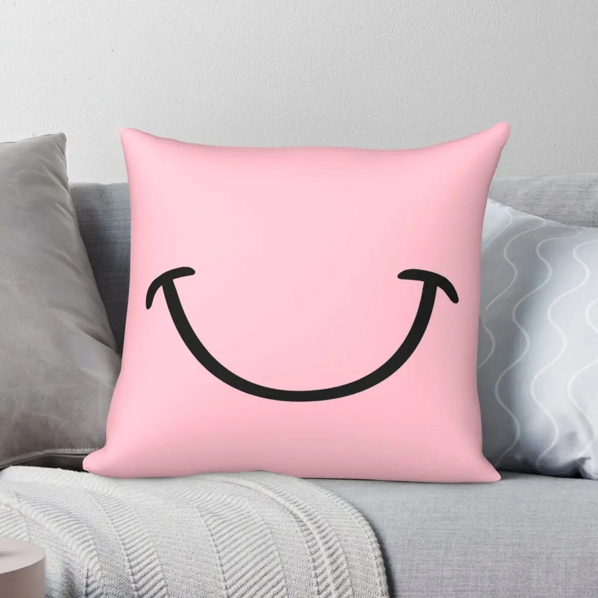 

Smiley Face Mask Pink Color Square Pillowcase Polyester Linen Velvet Printed Zip Decor Pillow Case Sofa Cushion Case