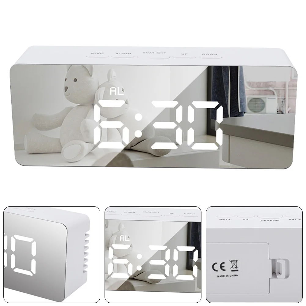 

Plastic&mirror Digital Clock DC 5V LED Time Display Desk Table Temperature Alarm Clock 14*5.5*3.5cm 0-50 Degree Home Decor
